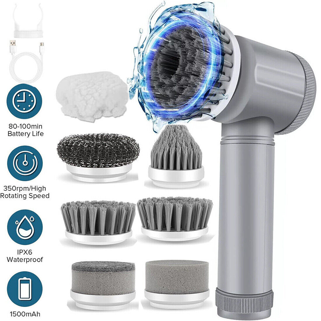 10Pcs Rechargeable Electric Cordless Cleaning Brush Spin Scrubber Turbo Scrub UK NEW